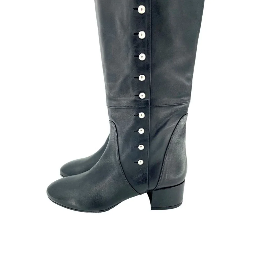 Charles David Boots Black Leather Over-The-Knee Studded Military SZ 6.5 NEW